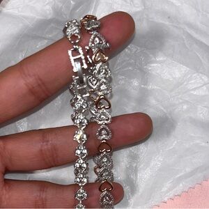 2 bracelets Silver and Rose Gold Heart and Sliver heart with stones